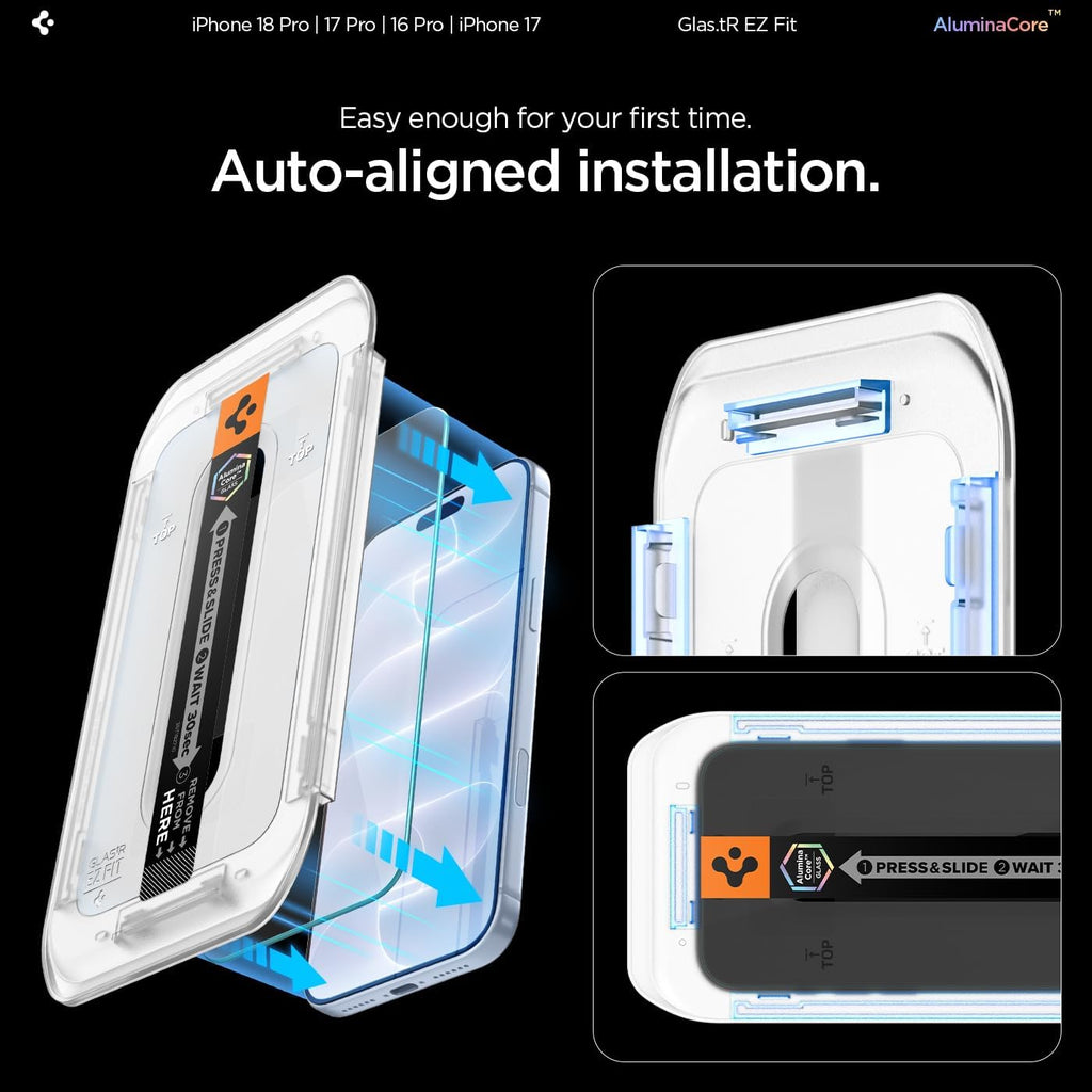 Spigen GlasTR EZ FIT Screen Protector for iPhone 18 Pro, 17 Pro, 17, 16 Pro