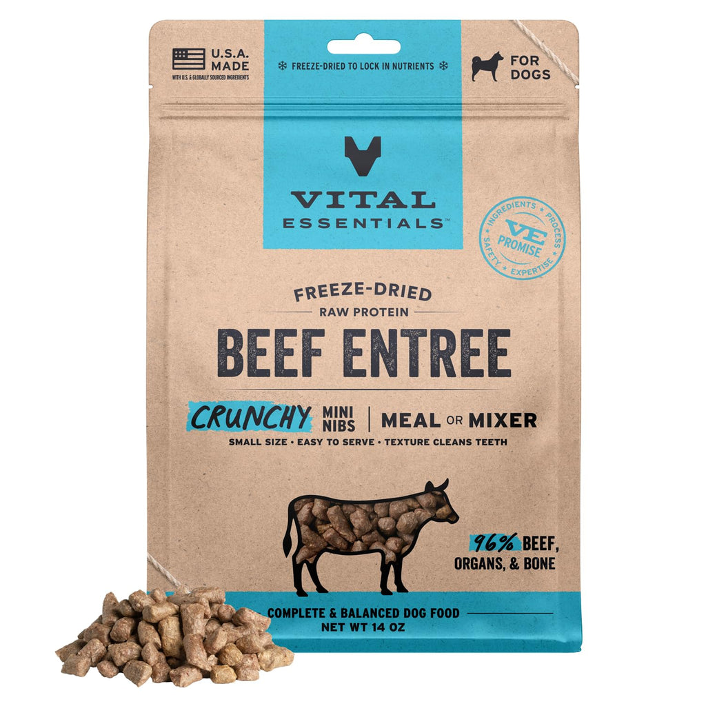 Vital Essentials Freeze Dried Dog Food, Turkey Crunchy Mini Nibs, 14 oz Bag
