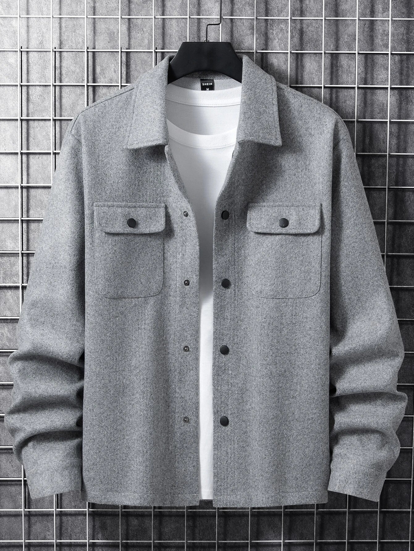 Manfinity Homme Men Button Front Flap Pocket Overcoat Going Out Casual Overcoat for Friends