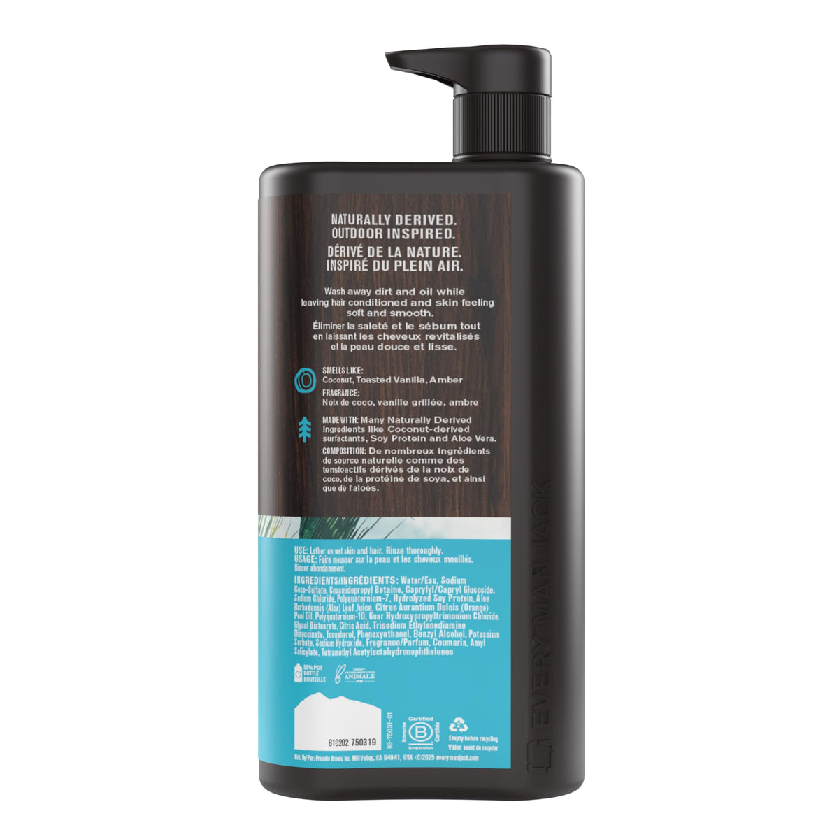 Every Man Jack 3-in-1 All Over Body Wash for Men, Amber Sandalwood, 2pk