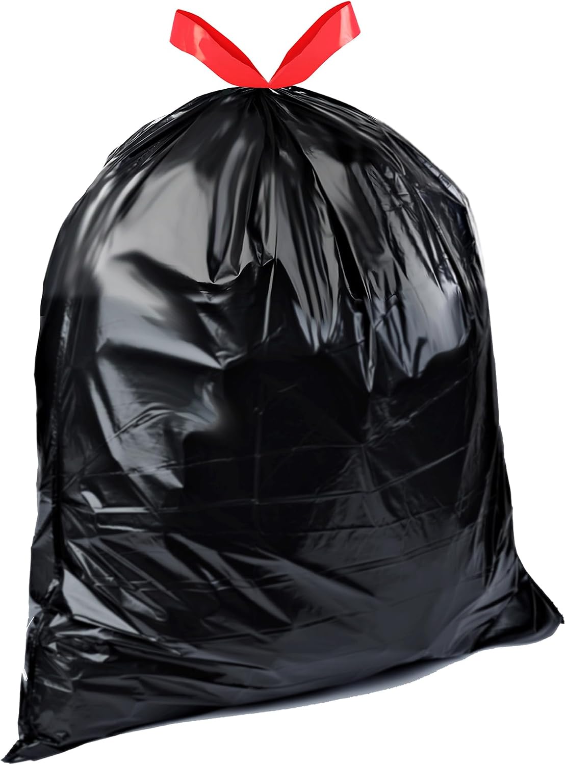 Amazon Basics 30 Gallon Multipurpose Drawstring Trash Bags, 20% Post Consumer Recycled, Black with Red Drawstring, 50 Count