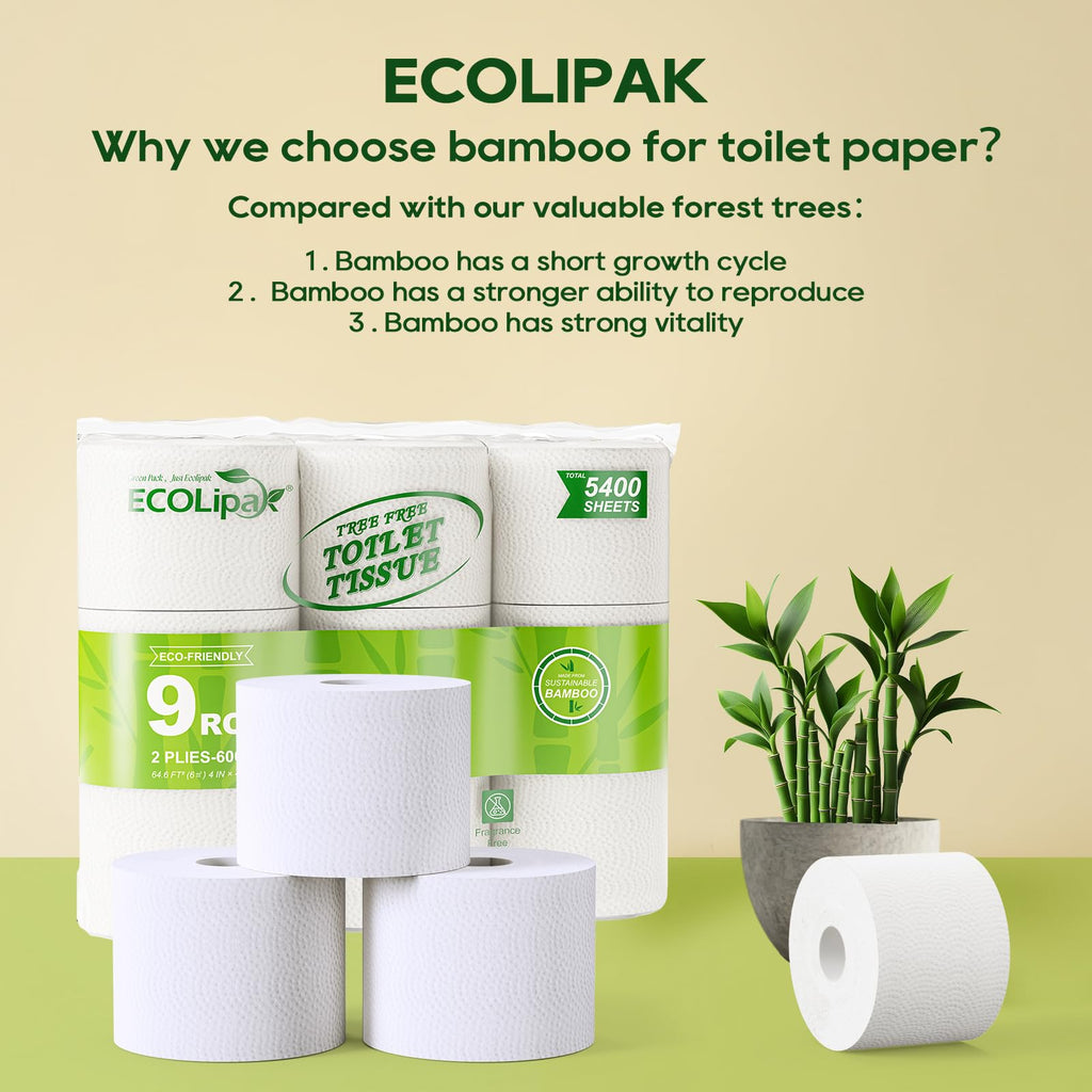 ECOLipak Bamboo Toilet Paper 2 Ply, 24 Double Rolls, 320 Sheets, White
