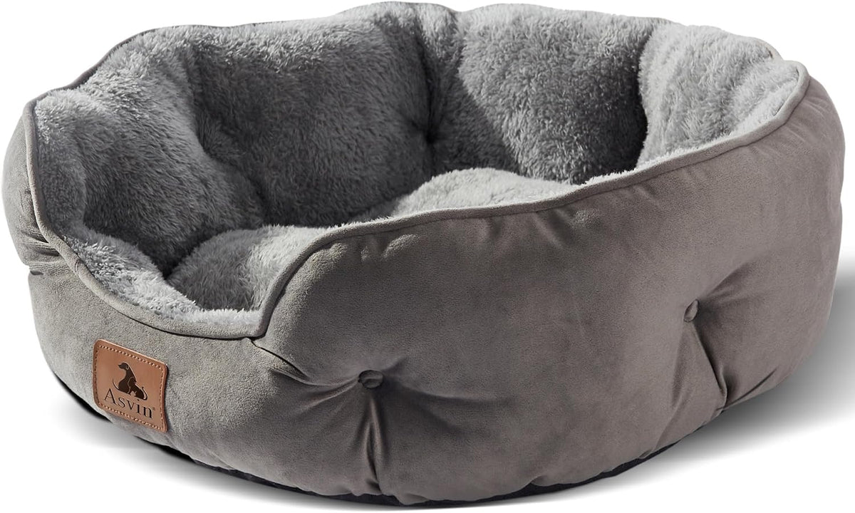 Asvin Small Dog Bed for Small Dogs, Cat Beds for Indoor Cats, Pet Bed for Puppy and Kitty, Extra Soft & Machine Washable with Anti-Slip & Water-Resistant Oxford Bottom, Grey, 20 inches