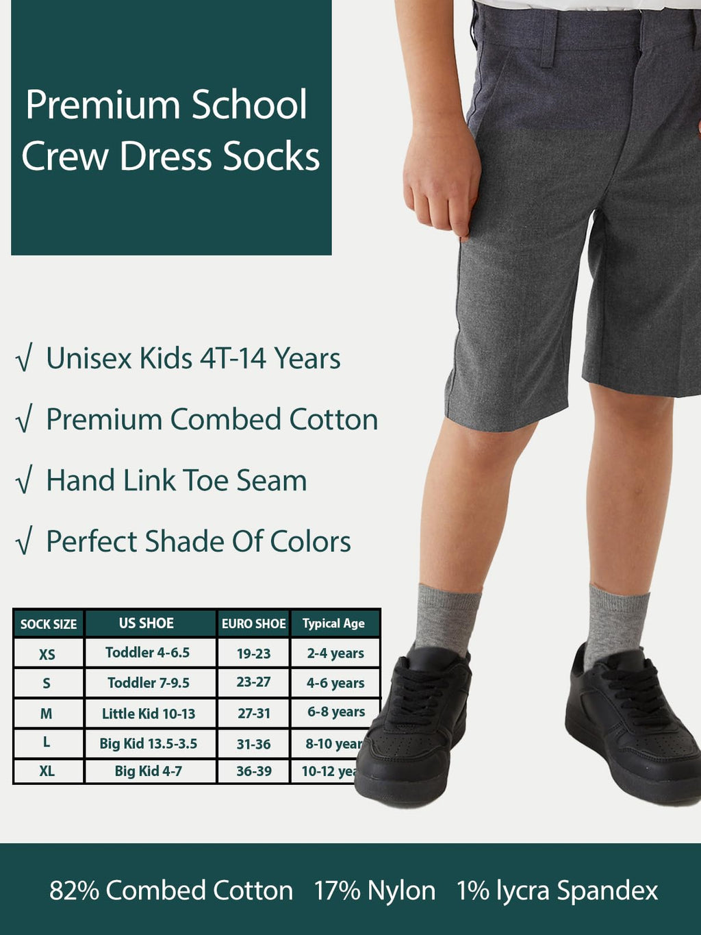 COTTON DAY Unisex Kids Boys Girls Soft Cotton School Socks Black White Navy