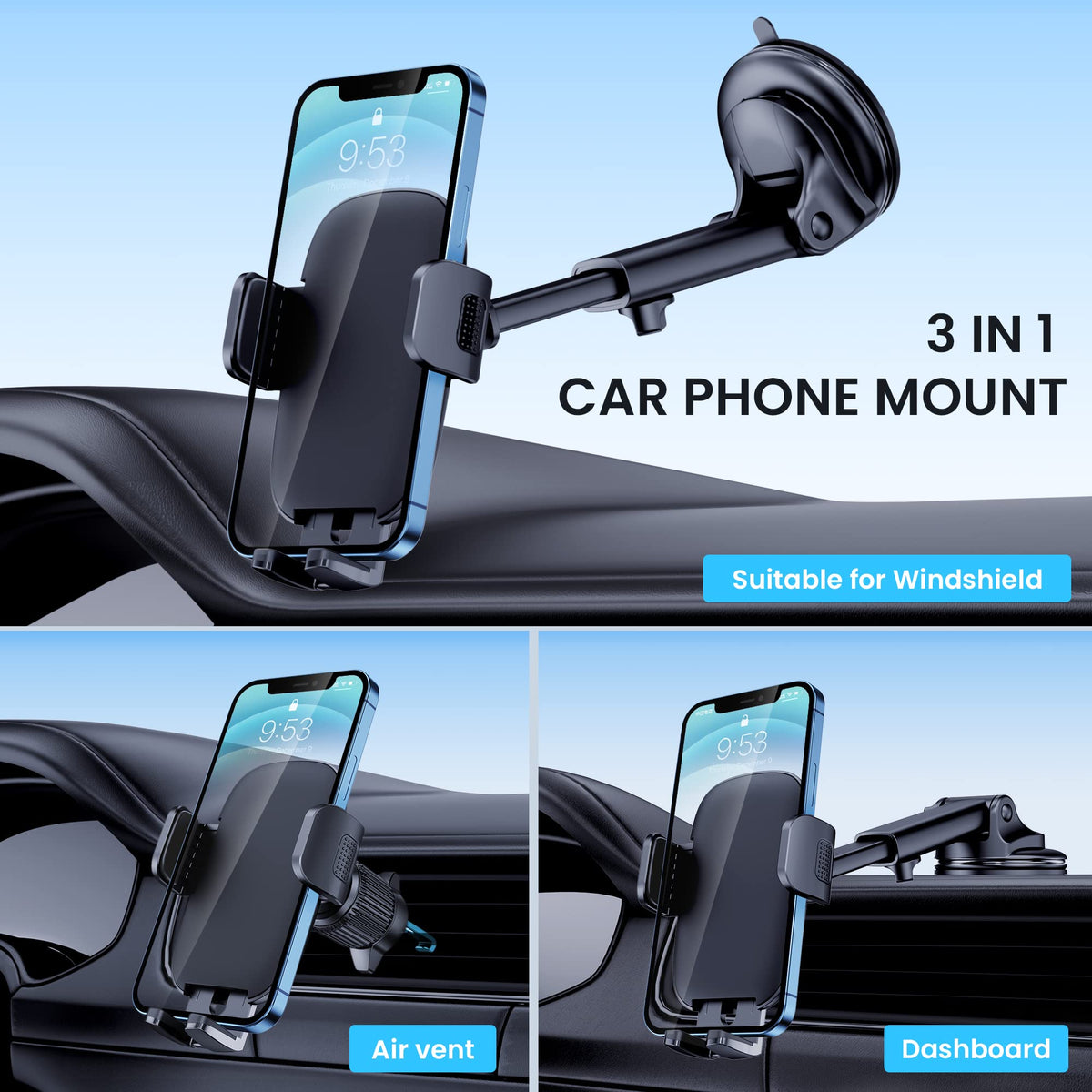 Qifutan Phone Holders for Your Car with Military-Grade Suction Phone Stand for Car [Super Stable] Automobile Car Mount for iPhone Universal Car Dashboard Windshield Mount Fit iPhone Smartphones