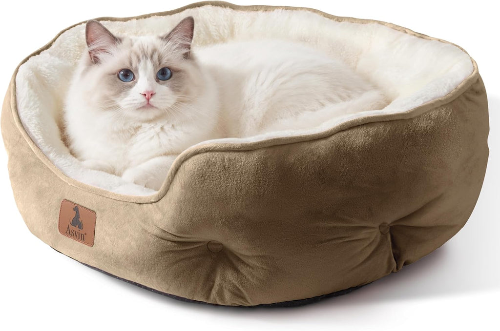 Asvin Small Dog Bed for Small Dogs, Cat Beds for Indoor Cats, Pet Bed for Puppy and Kitty, Extra Soft & Machine Washable with Anti-Slip & Water-Resistant Oxford Bottom, Grey, 20 inches