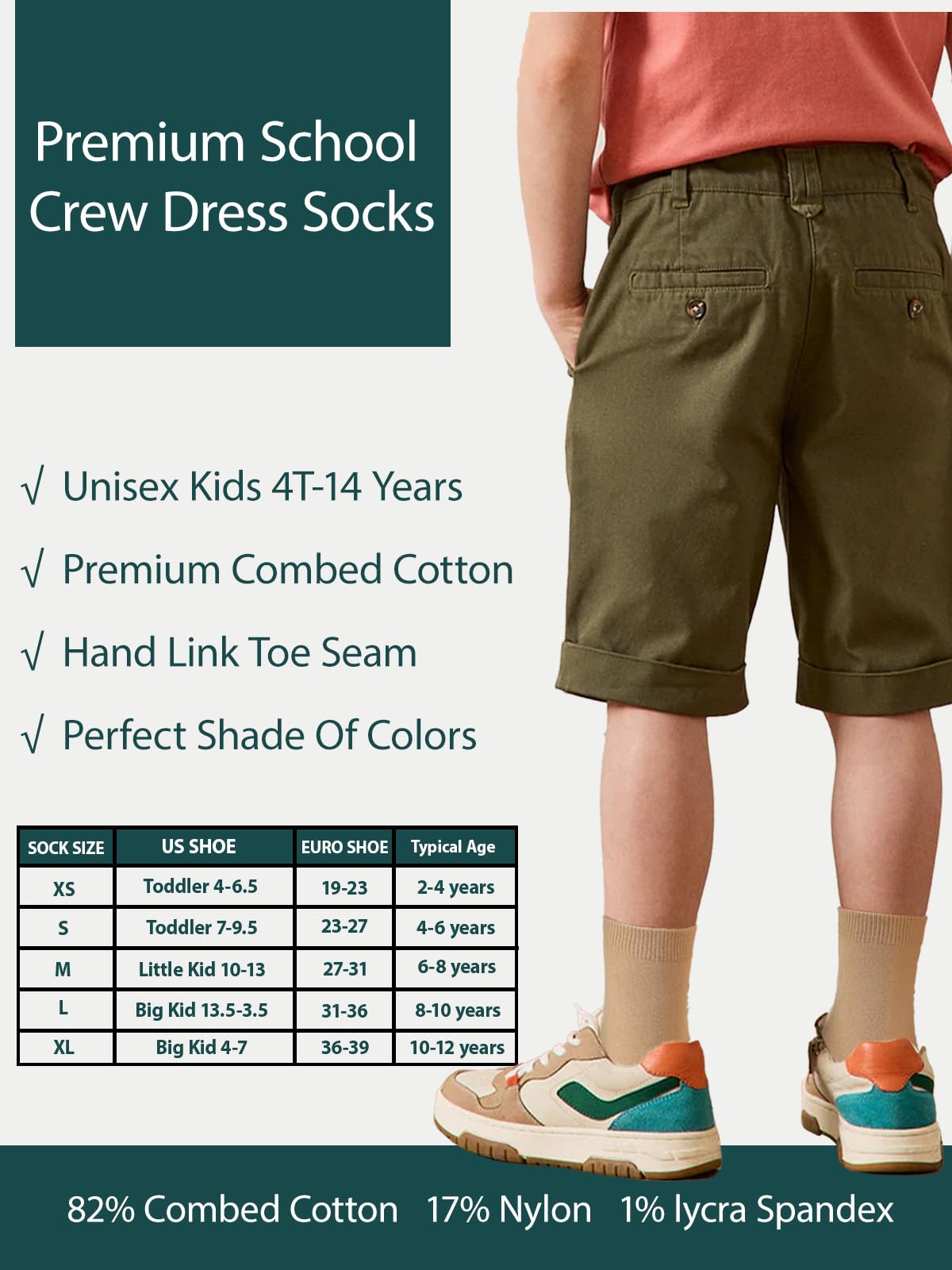 COTTON DAY Unisex Kids Boys Girls Soft Cotton School Socks Black White Navy