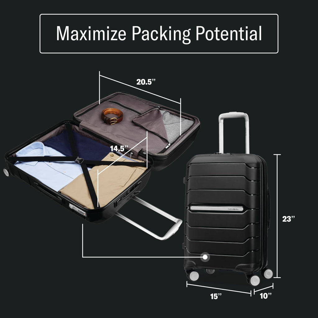 Samsonite Freeform 2-Piece Luggage Set - Carry-On & Large Checked Luggage with Dual Spinner Wheels - Durable Polypropylene Hardshell - TSA Lock, Airline-Approved - Expandable Hard Shell - Navy