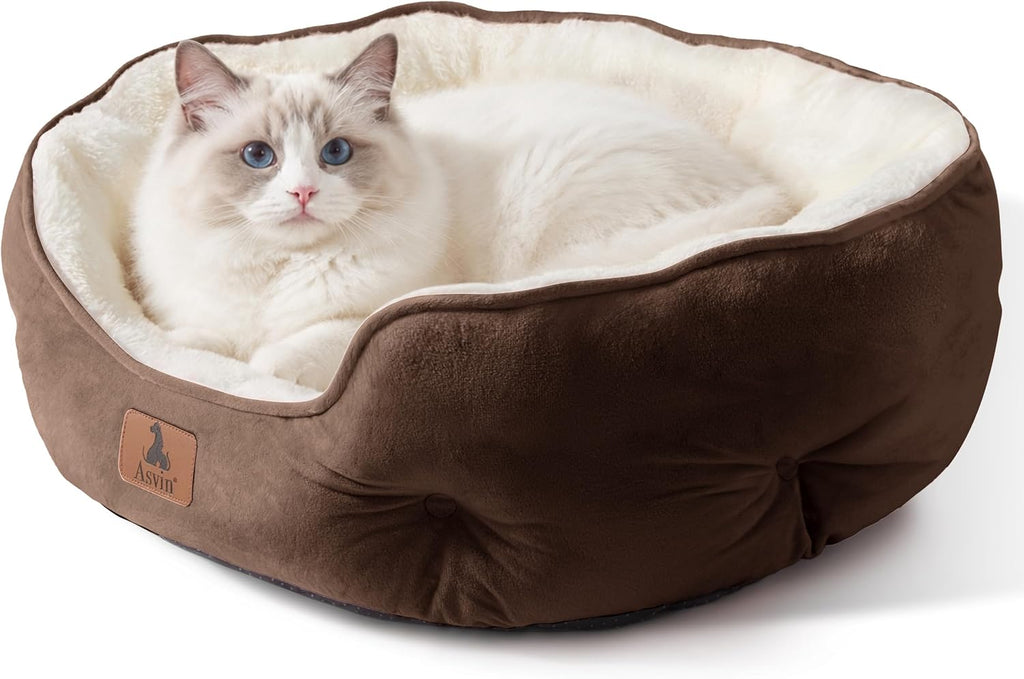 Asvin Small Dog Bed for Small Dogs, Cat Beds for Indoor Cats, Pet Bed for Puppy and Kitty, Extra Soft & Machine Washable with Anti-Slip & Water-Resistant Oxford Bottom, Grey, 20 inches