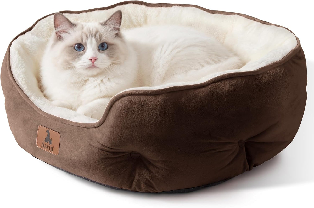 Asvin Small Dog Bed for Small Dogs, Cat Beds for Indoor Cats, Pet Bed for Puppy and Kitty, Extra Soft & Machine Washable with Anti-Slip & Water-Resistant Oxford Bottom, Grey, 20 inches