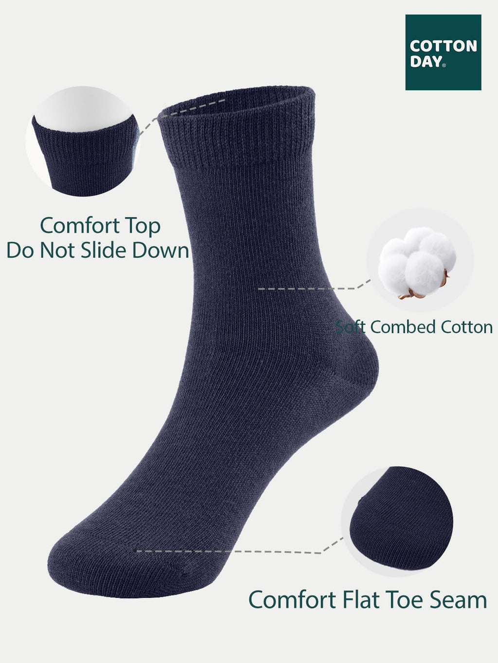 COTTON DAY Unisex Kids Boys Girls Soft Cotton School Socks Black White Navy