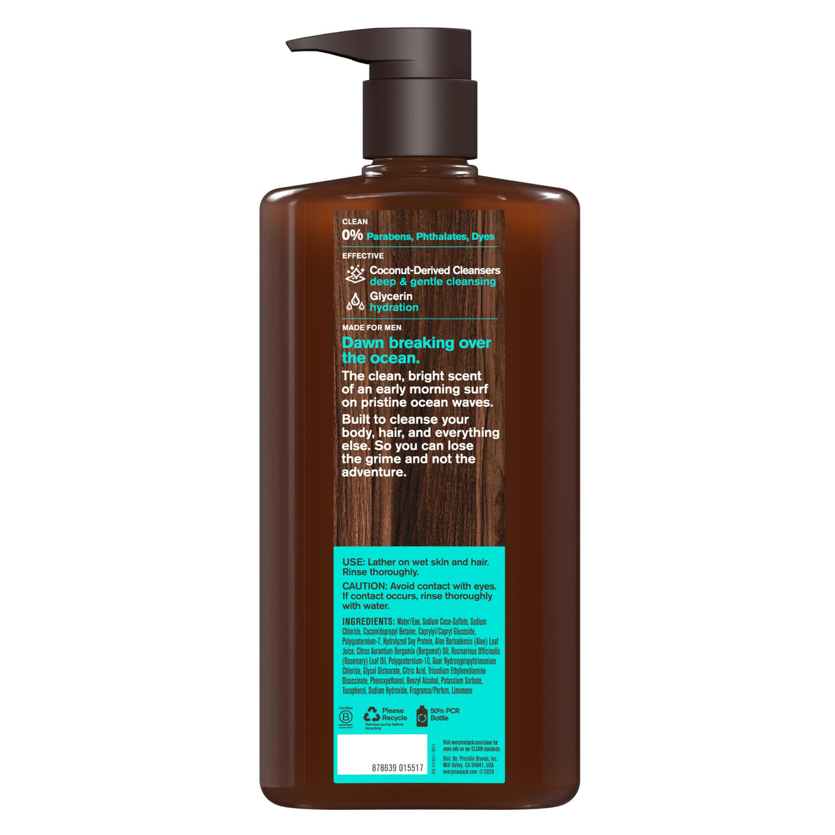 Every Man Jack 3-in-1 All Over Body Wash for Men, Amber Sandalwood, 2pk