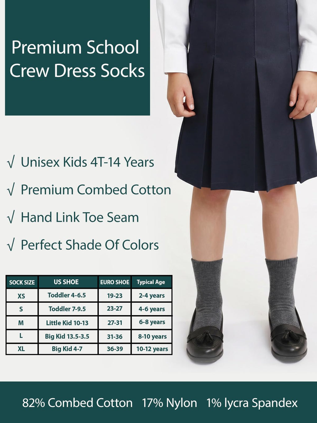 COTTON DAY Unisex Kids Boys Girls Soft Cotton School Socks Black White Navy