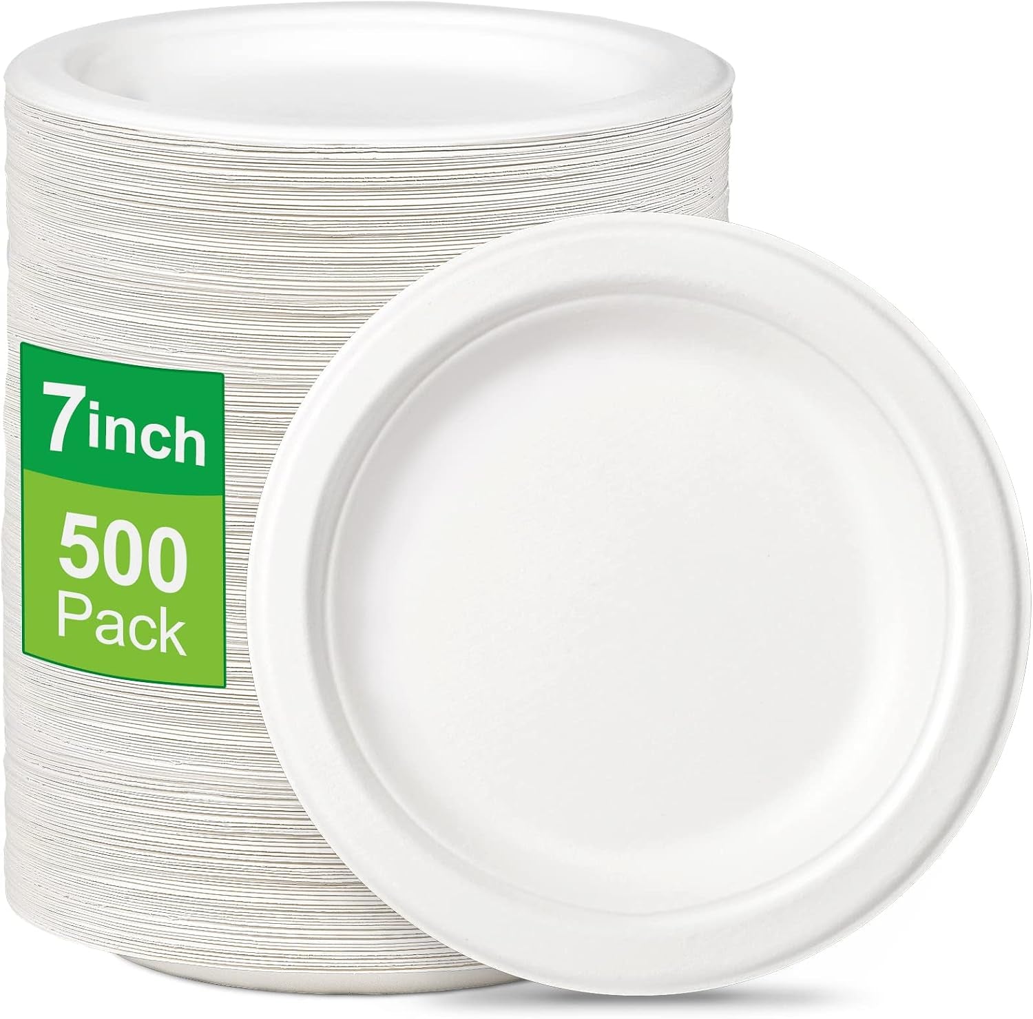 Paper Plates Bulk 500 Pack, Small Paper Plates 7 Inch, 100% Compostable Eco Friendly Disposable Plates for Dessert Cake, White