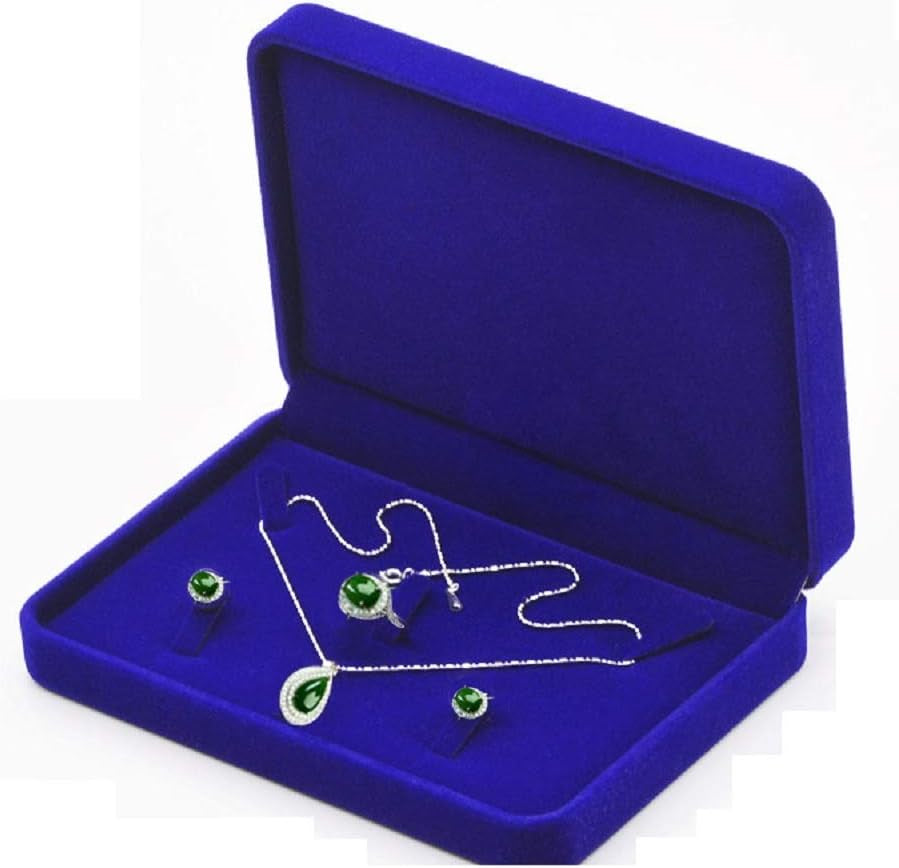 Wedding Jewelry Sets Velvet Box Necklace Earring Ring Display Case Storage Holder (Blue)