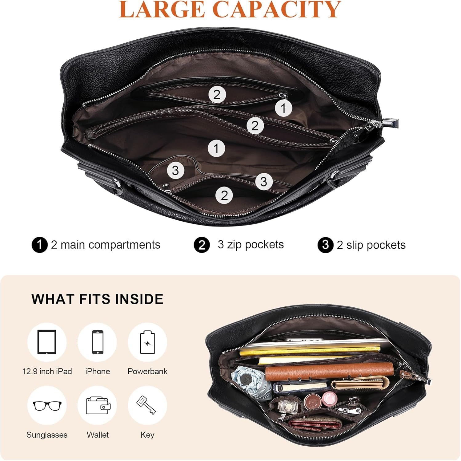 Genuine Leather Handbags for Women Hobo Shoulder Bags Ladies Tote Bag