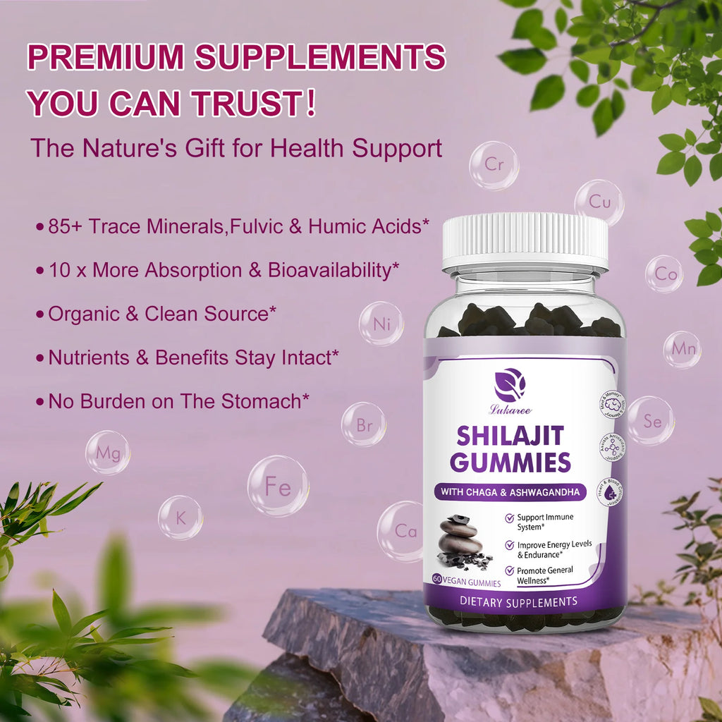 Himalayan Shilajit Gummies - High Potency Energy and Immune Support with Chaga and Ashwagandha