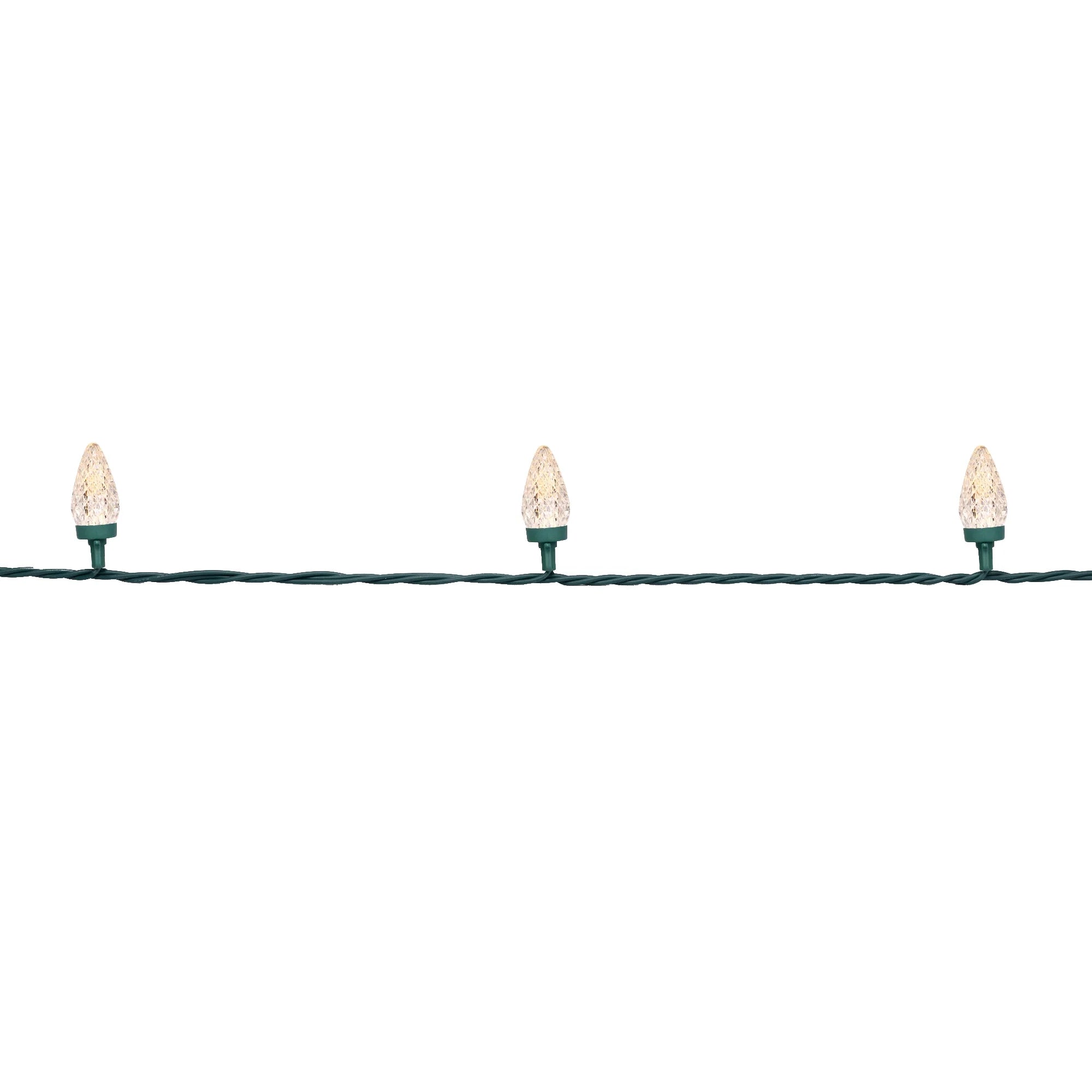 LED Faceted C9 Christmas Lights - Warm White - 66' Green Wire - 100Ct