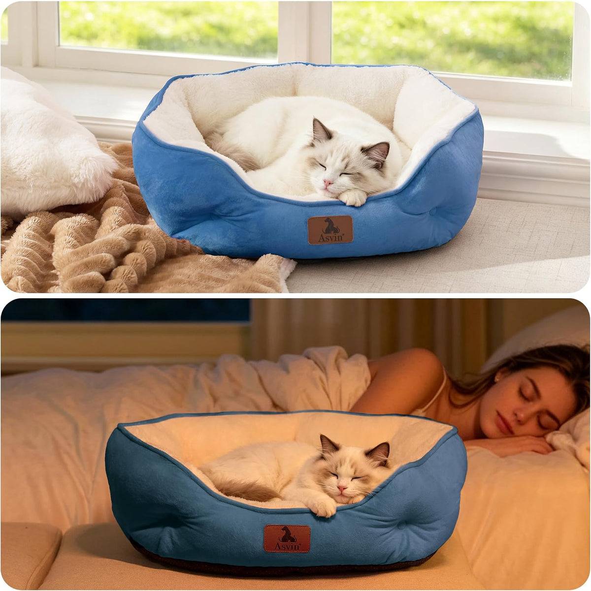 Asvin Small Dog Bed for Small Dogs, Cat Beds for Indoor Cats, Pet Bed for Puppy and Kitty, Extra Soft & Machine Washable with Anti-Slip & Water-Resistant Oxford Bottom, Grey, 20 inches
