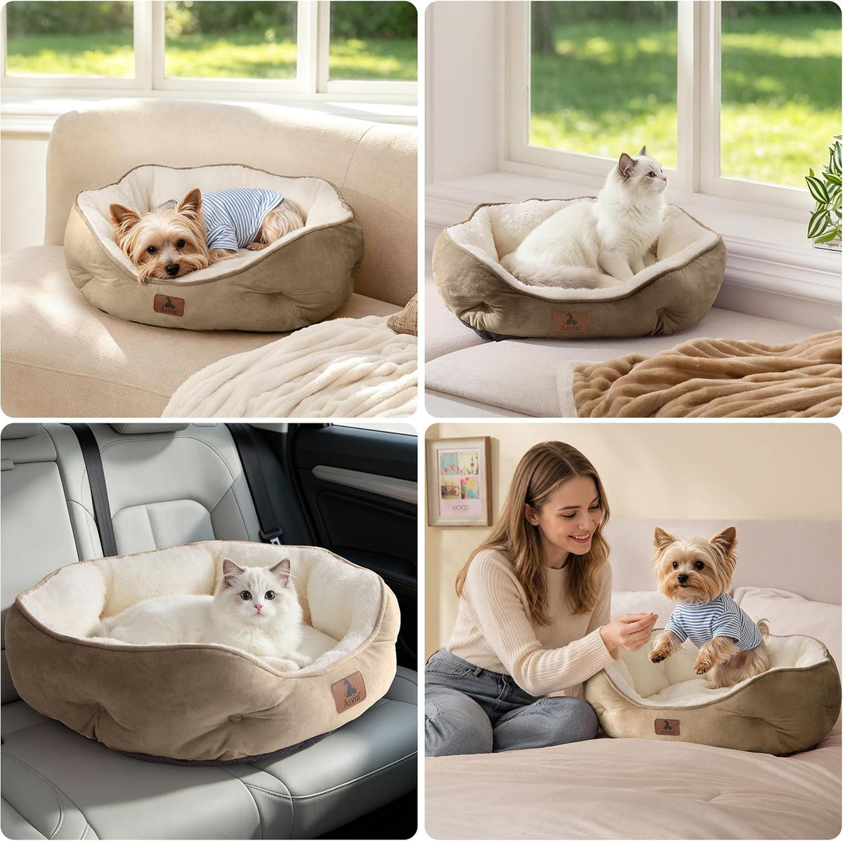 Asvin Small Dog Bed for Small Dogs, Cat Beds for Indoor Cats, Pet Bed for Puppy and Kitty, Extra Soft & Machine Washable with Anti-Slip & Water-Resistant Oxford Bottom, Grey, 20 inches