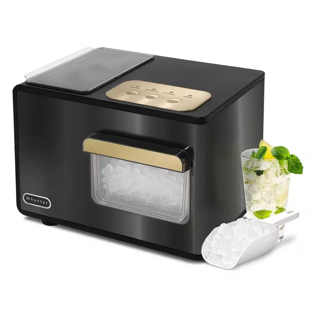 14.5 In. 40 Lbs Nugget Ice Maker Chewable Sonicsno Countertop Compact Ice Maker in Black Stainless Steel and Gold