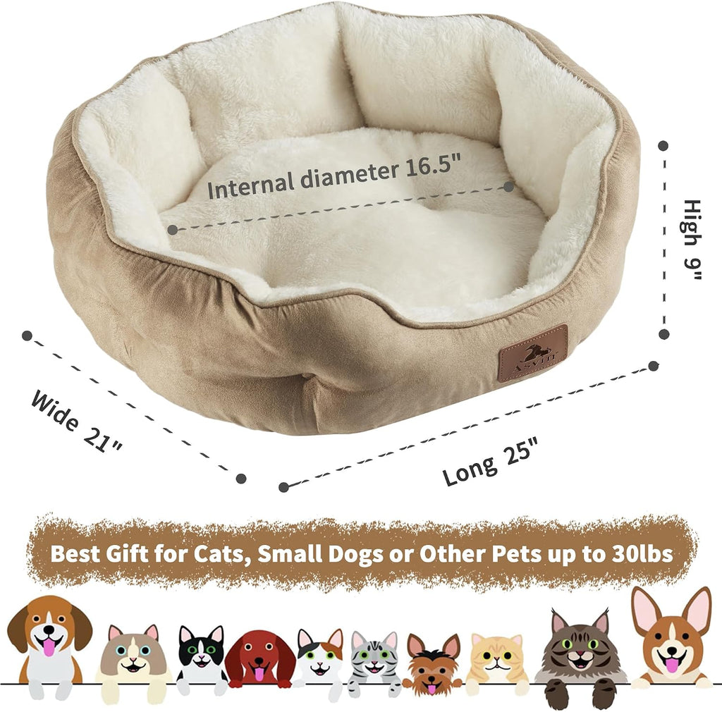 Asvin Small Dog Bed for Small Dogs, Cat Beds for Indoor Cats, Pet Bed for Puppy and Kitty, Extra Soft & Machine Washable with Anti-Slip & Water-Resistant Oxford Bottom, Grey, 20 inches