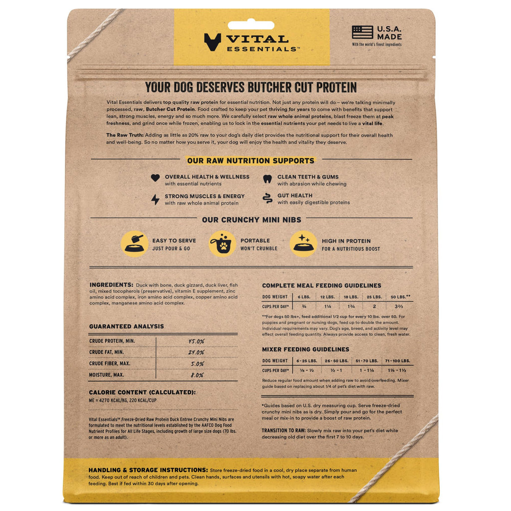 Vital Essentials Freeze Dried Dog Food, Turkey Crunchy Mini Nibs, 14 oz Bag