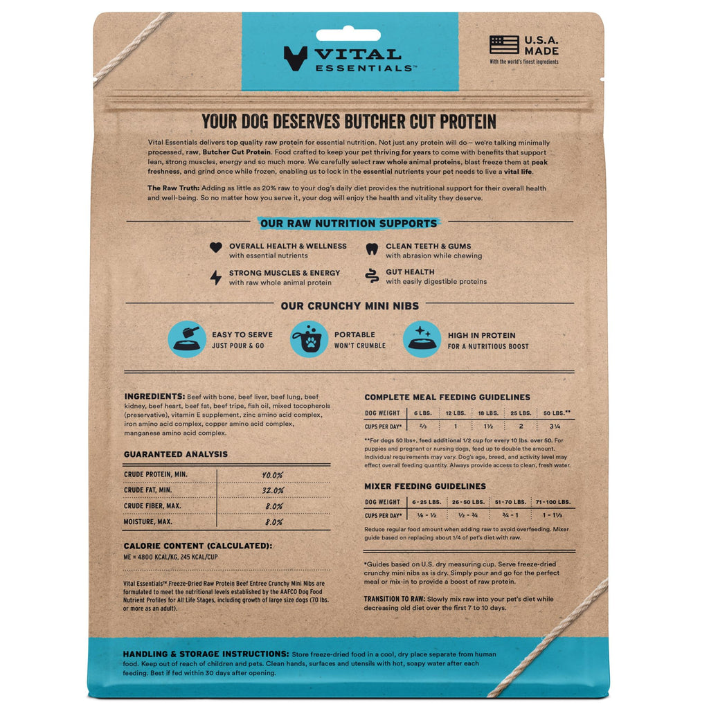 Vital Essentials Freeze Dried Dog Food, Turkey Crunchy Mini Nibs, 14 oz Bag