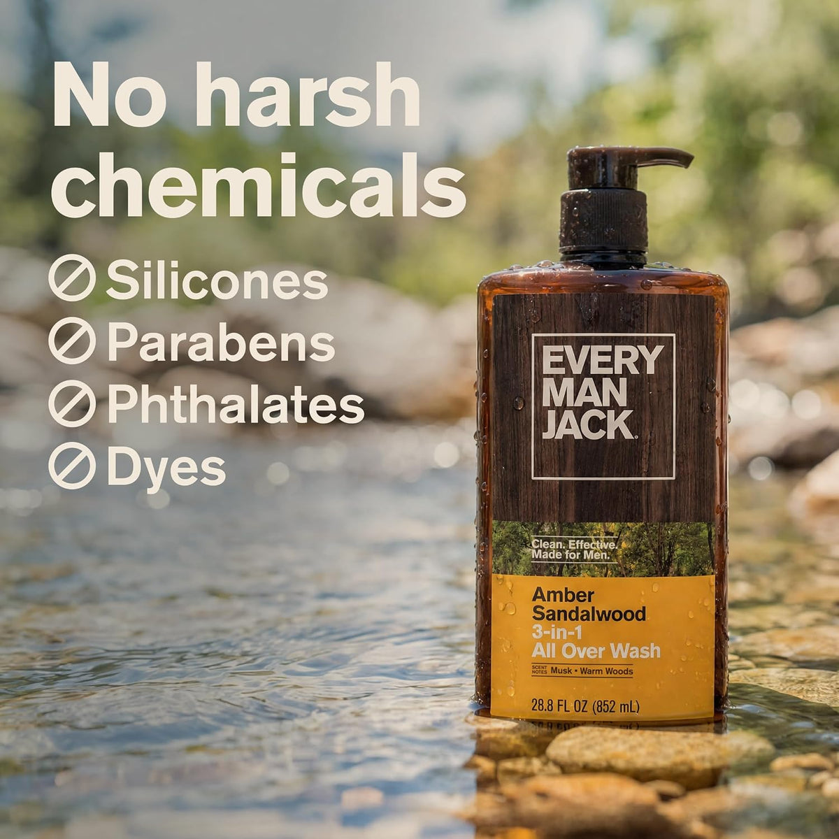Every Man Jack 3-in-1 All Over Body Wash for Men, Amber Sandalwood, 2pk