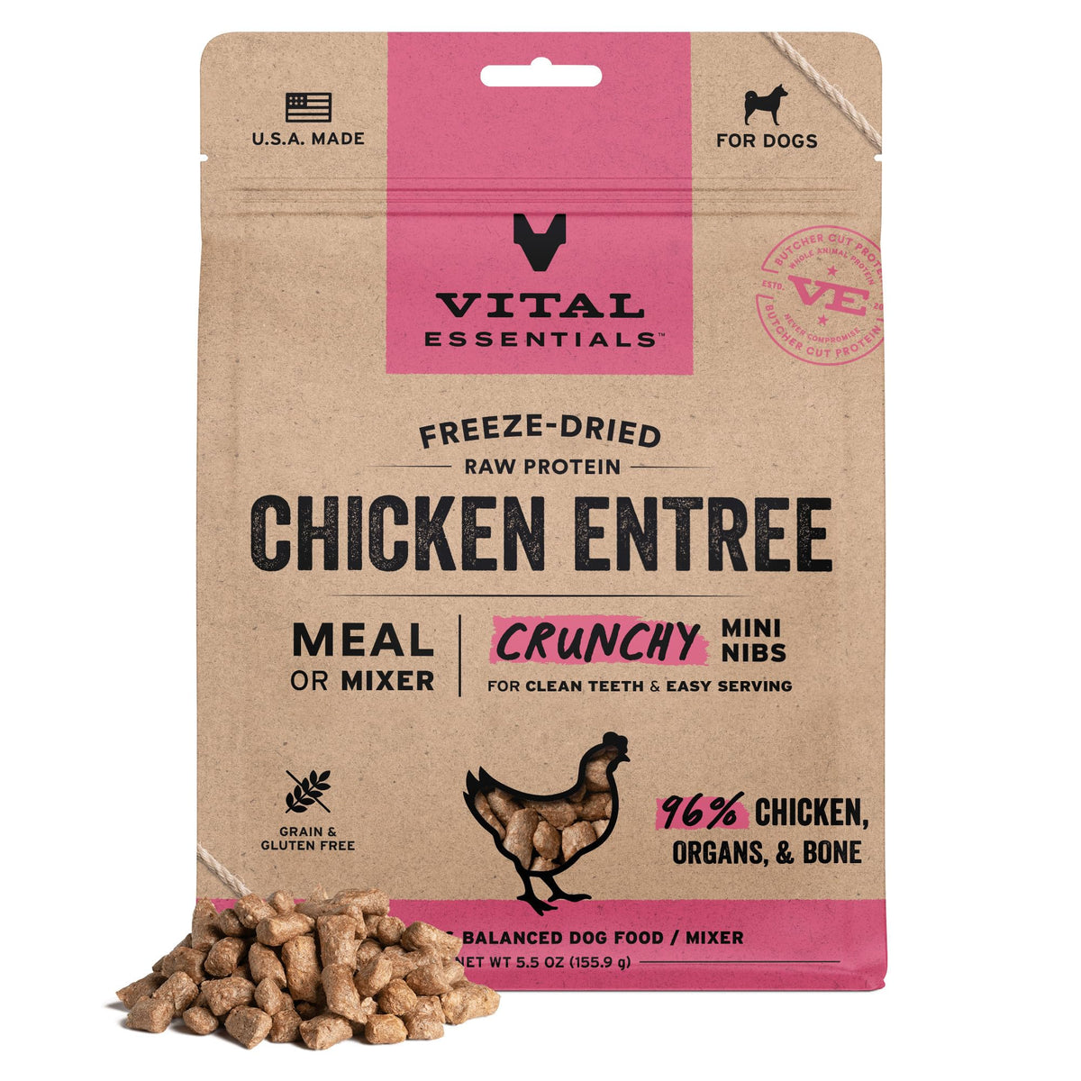 Vital Essentials Freeze Dried Dog Food, Turkey Crunchy Mini Nibs, 14 oz Bag