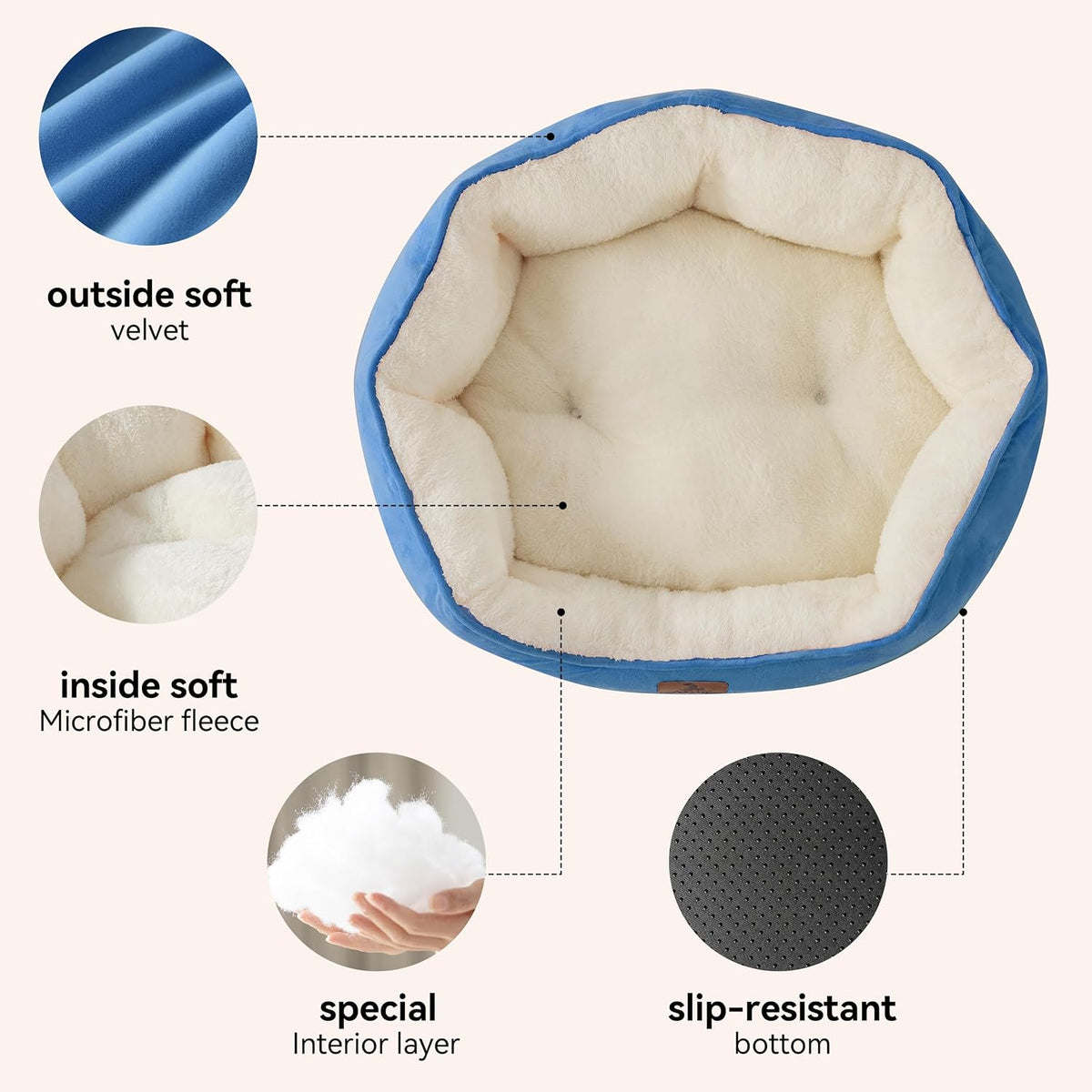 Asvin Small Dog Bed for Small Dogs, Cat Beds for Indoor Cats, Pet Bed for Puppy and Kitty, Extra Soft & Machine Washable with Anti-Slip & Water-Resistant Oxford Bottom, Grey, 20 inches