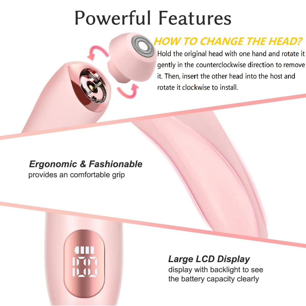 Woman Electric Razor, Rechargeable Cordless Shaver for Woman Face Leg Bikini, Wet Dry Use