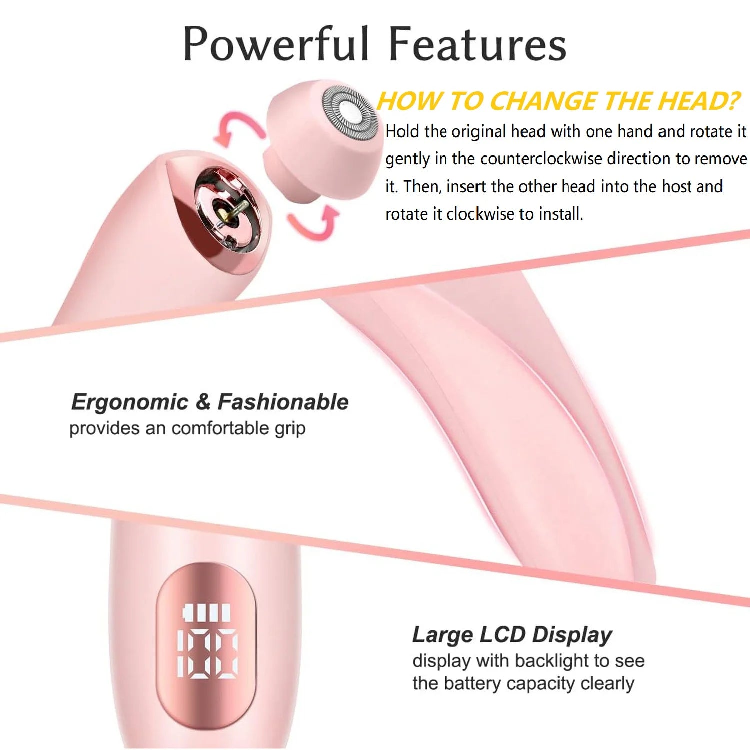 Woman Electric Razor, Rechargeable Cordless Shaver for Woman Face Leg Bikini, Wet Dry Use