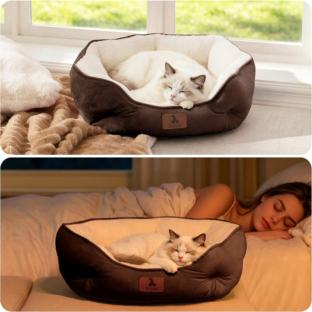 Asvin Small Dog Bed for Small Dogs, Cat Beds for Indoor Cats, Pet Bed for Puppy and Kitty, Extra Soft & Machine Washable with Anti-Slip & Water-Resistant Oxford Bottom, Grey, 20 inches
