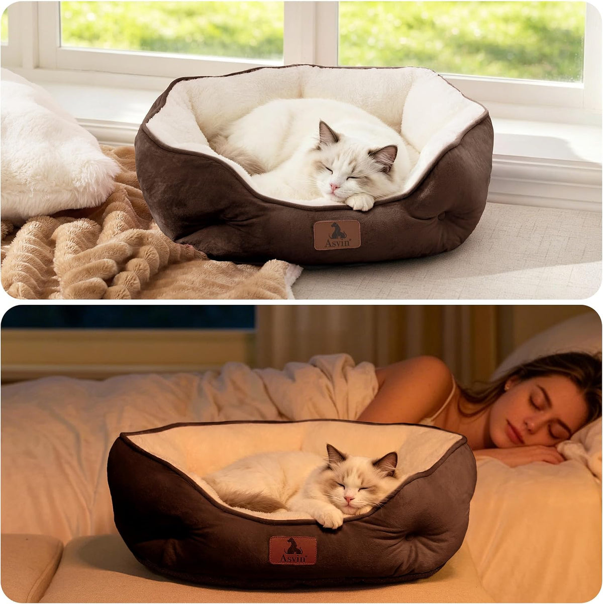 Asvin Small Dog Bed for Small Dogs, Cat Beds for Indoor Cats, Pet Bed for Puppy and Kitty, Extra Soft & Machine Washable with Anti-Slip & Water-Resistant Oxford Bottom, Grey, 20 inches