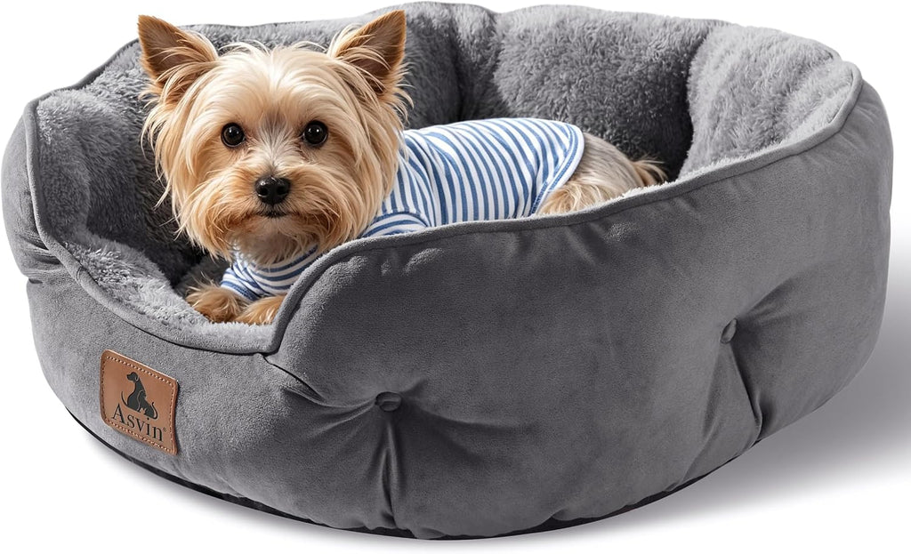 Asvin Small Dog Bed for Small Dogs, Cat Beds for Indoor Cats, Pet Bed for Puppy and Kitty, Extra Soft & Machine Washable with Anti-Slip & Water-Resistant Oxford Bottom, Grey, 20 inches