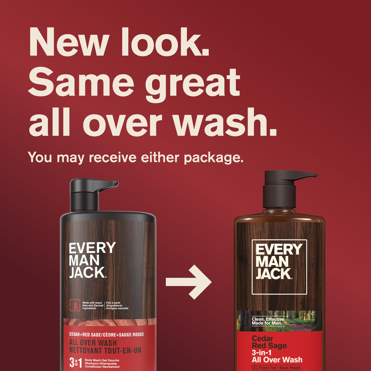 Every Man Jack 3-in-1 All Over Body Wash for Men, Amber Sandalwood, 2pk