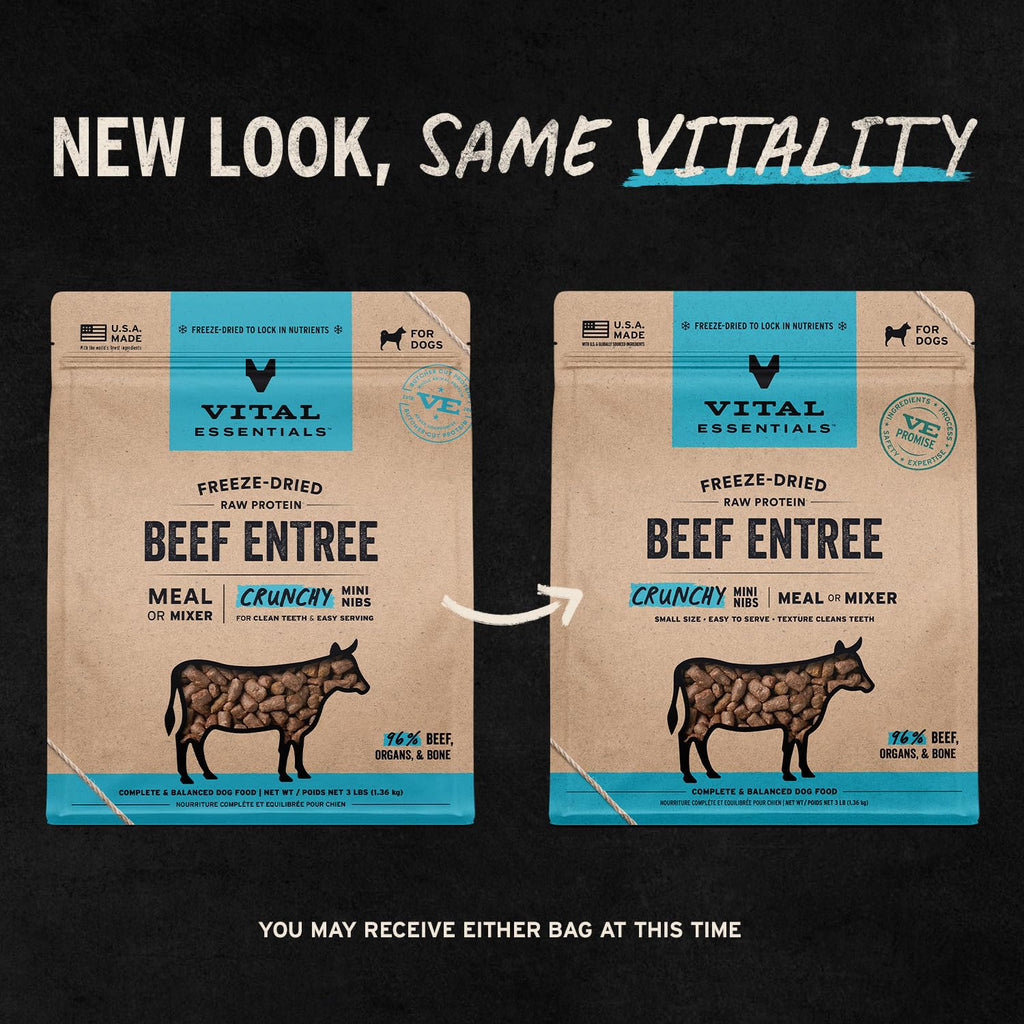 Vital Essentials Freeze Dried Dog Food, Turkey Crunchy Mini Nibs, 14 oz Bag