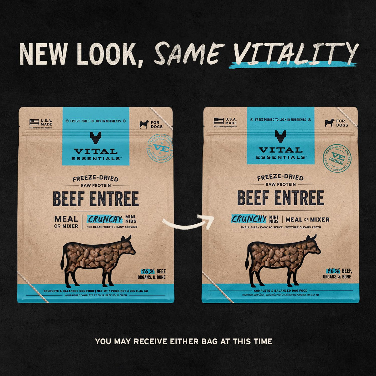 Vital Essentials Freeze Dried Dog Food, Turkey Crunchy Mini Nibs, 14 oz Bag