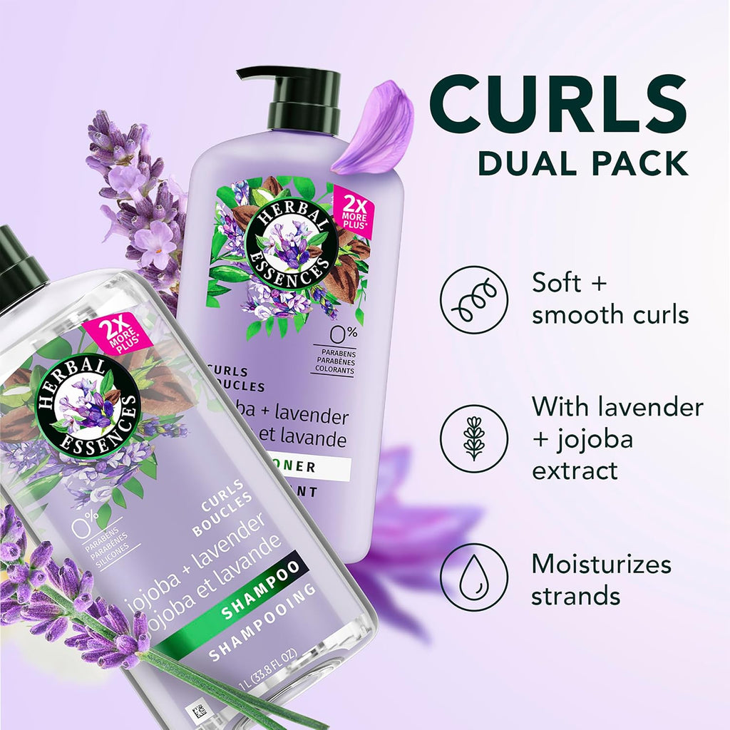 Herbal Essences Curls Collection Jojoba and Lavender Shampoo and Conditioner Set, 67.6 fl oz