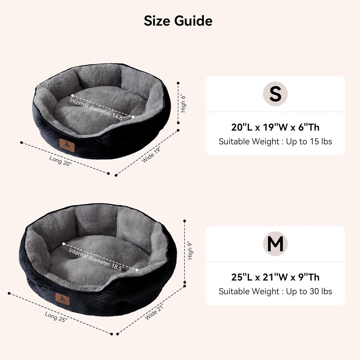 Asvin Small Dog Bed for Small Dogs, Cat Beds for Indoor Cats, Pet Bed for Puppy and Kitty, Extra Soft & Machine Washable with Anti-Slip & Water-Resistant Oxford Bottom, Grey, 20 inches