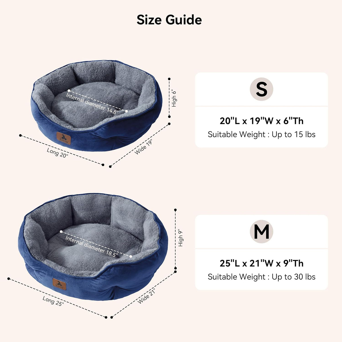 Asvin Small Dog Bed for Small Dogs, Cat Beds for Indoor Cats, Pet Bed for Puppy and Kitty, Extra Soft & Machine Washable with Anti-Slip & Water-Resistant Oxford Bottom, Grey, 20 inches