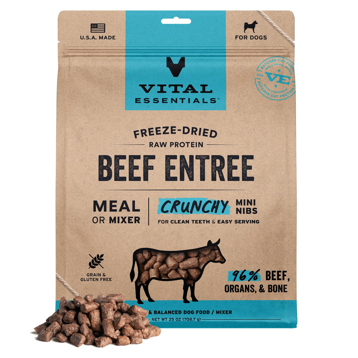Vital Essentials Freeze Dried Dog Food, Turkey Crunchy Mini Nibs, 14 oz Bag