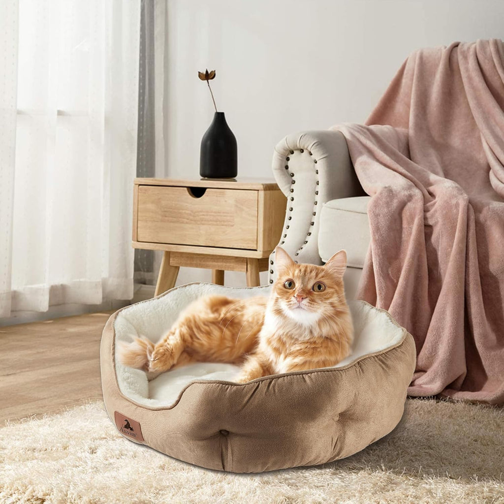 Asvin Small Dog Bed for Small Dogs, Cat Beds for Indoor Cats, Pet Bed for Puppy and Kitty, Extra Soft & Machine Washable with Anti-Slip & Water-Resistant Oxford Bottom, Grey, 20 inches