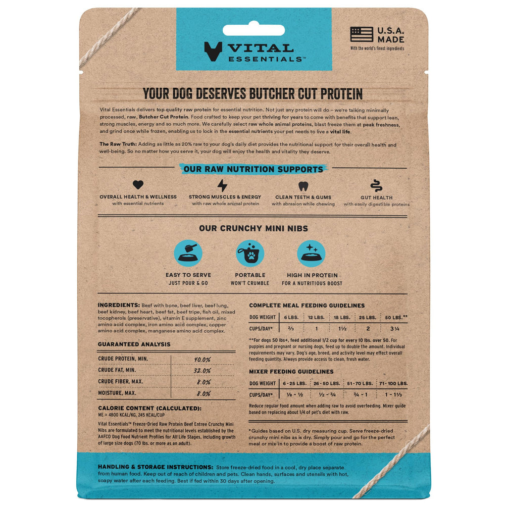 Vital Essentials Freeze Dried Dog Food, Turkey Crunchy Mini Nibs, 14 oz Bag