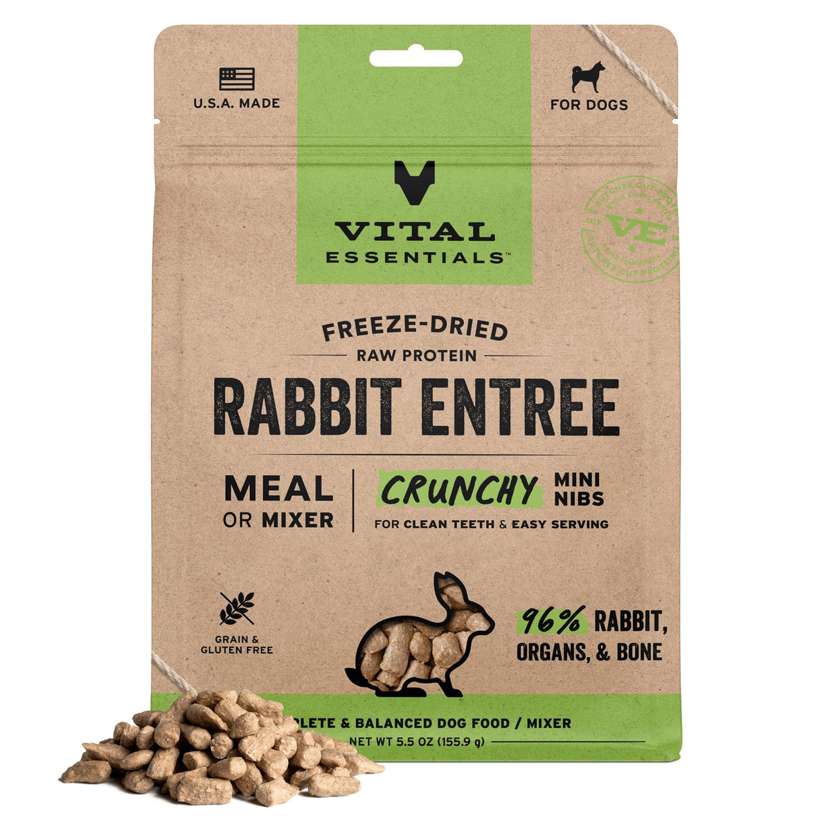 Vital Essentials Freeze Dried Dog Food, Turkey Crunchy Mini Nibs, 14 oz Bag