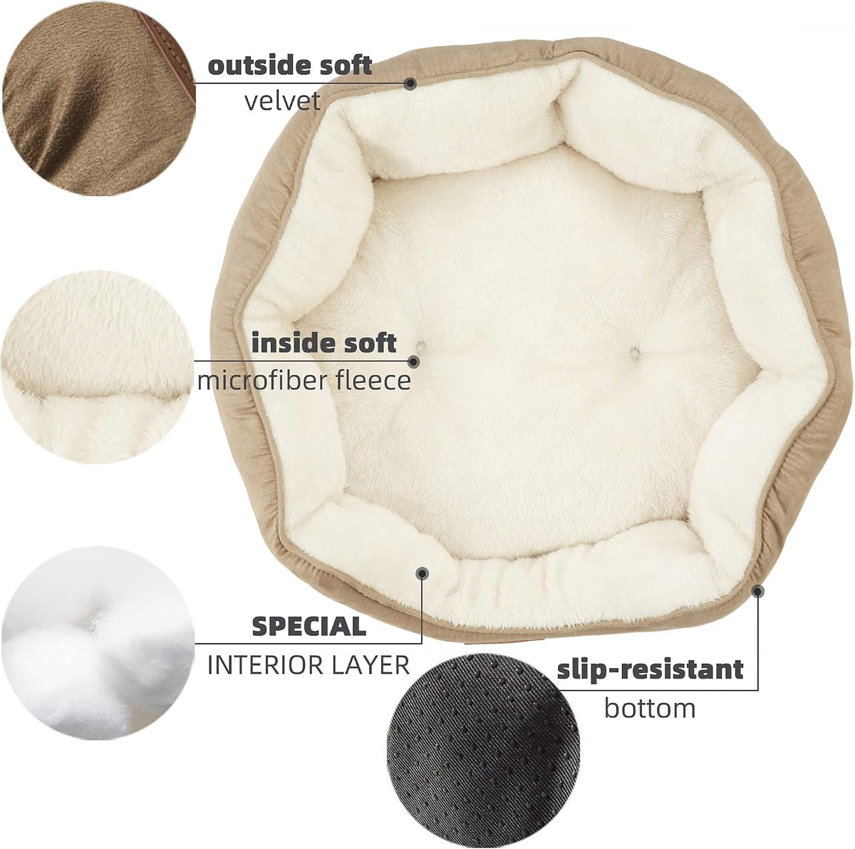 Asvin Small Dog Bed for Small Dogs, Cat Beds for Indoor Cats, Pet Bed for Puppy and Kitty, Extra Soft & Machine Washable with Anti-Slip & Water-Resistant Oxford Bottom, Grey, 20 inches