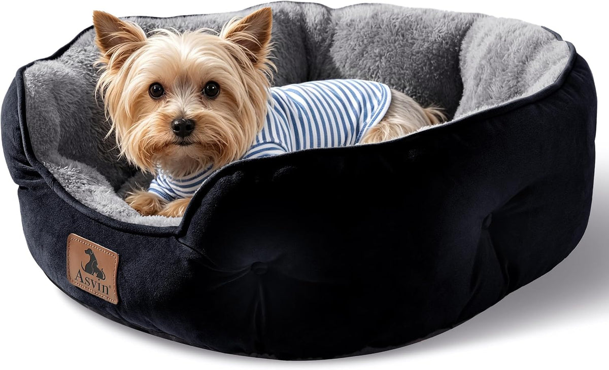 Asvin Small Dog Bed for Small Dogs, Cat Beds for Indoor Cats, Pet Bed for Puppy and Kitty, Extra Soft & Machine Washable with Anti-Slip & Water-Resistant Oxford Bottom, Grey, 20 inches