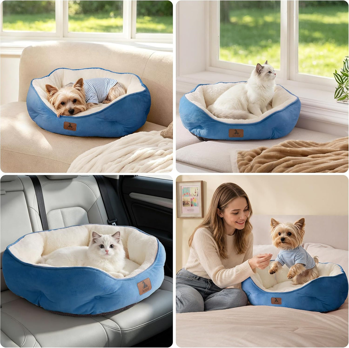 Asvin Small Dog Bed for Small Dogs, Cat Beds for Indoor Cats, Pet Bed for Puppy and Kitty, Extra Soft & Machine Washable with Anti-Slip & Water-Resistant Oxford Bottom, Grey, 20 inches