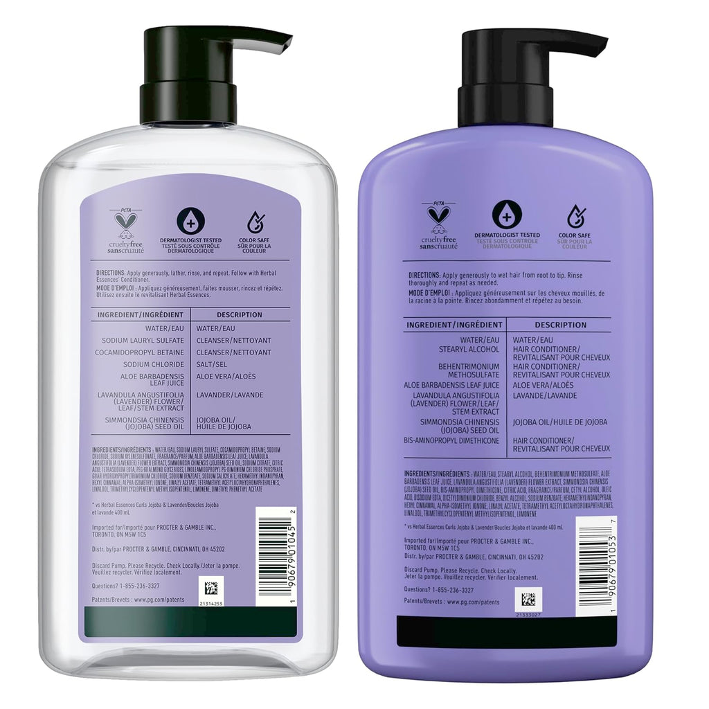 Herbal Essences Curls Collection Jojoba and Lavender Shampoo and Conditioner Set, 67.6 fl oz